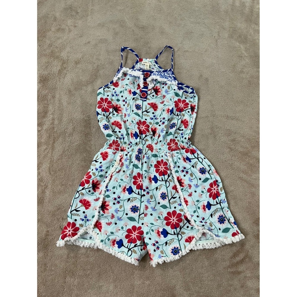 Matilda‎ Jane Floral Romper Girls Size 10 Blue Red Fringe Lace Trim